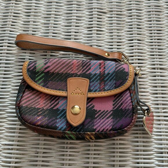 Rare VTG DOONEY & Bourke Pink Green Blue Novacheck Wristlet Clutch EUC! - Picture 1 of 6
